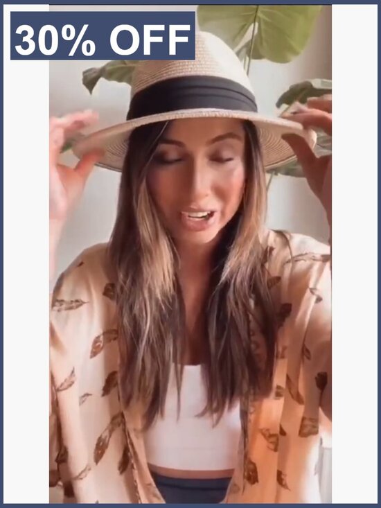 Wide Brim Straw Panama Roll Up Fedora Beach Sun Hat UPF50+ main image 5